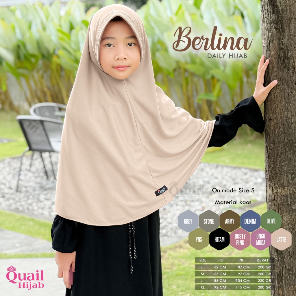 Jilbab BERLINA Quail Hijab Original Instan Anak Kaos Premium Terbaru COD Distributor Resmi