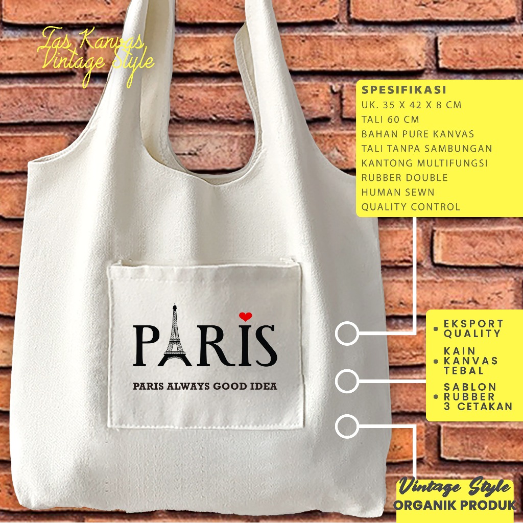 TOTE BAG KANVAS PARIS BERBAHAN KANVAS UKURAN BESAR-TOTE BAG KANVAS/TAS WANITA