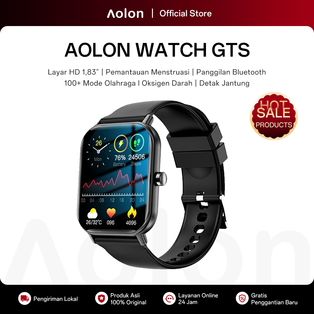 Aolon GTS Jam Smartwatch 41mm Original Telepon Bluetooth 100+ Olahraga Pace Detak Jantung Oksigen Da