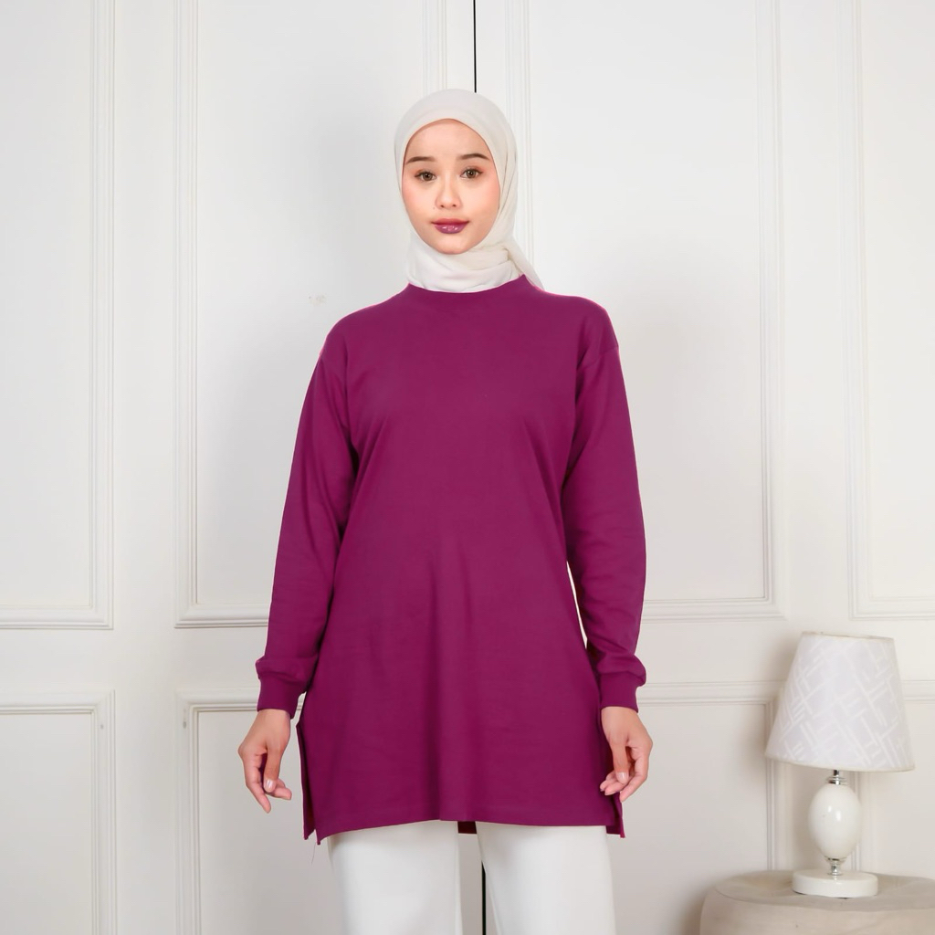 Atasan Tunik Wanita, Tunik Lengan Panjang, Kaos Tunik Polos, Tunik Kekinian, Tunik Panjang Wanita, T