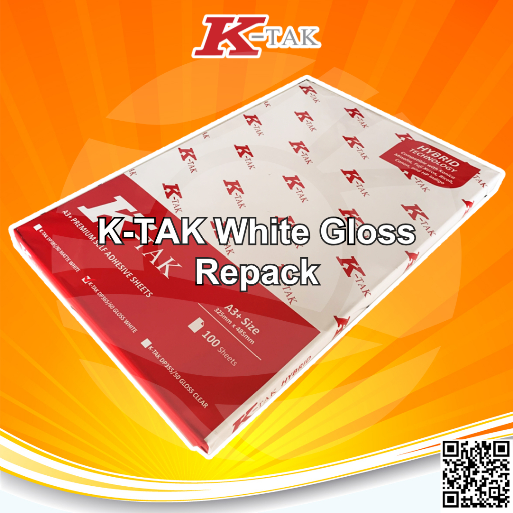

Ktak Sticker Vinyl A3+ PP Film K-Tak Hybrid Laser Toner dan Indigo Stiker Anti Air - Repack 25