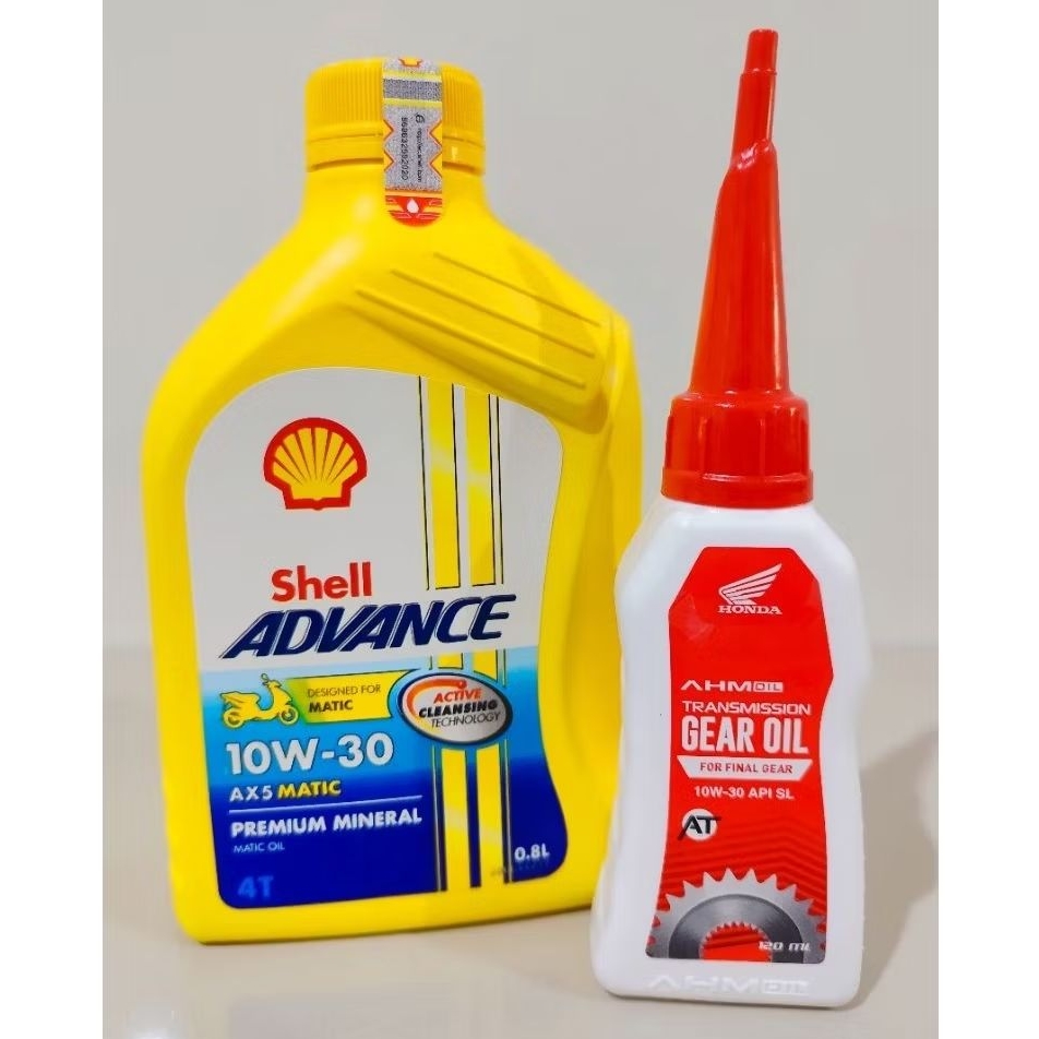 PAKET OLI SHELL ADVANCE AX5 MATIC 800ML + AHM GEAR 120ML UNTUK MOTOR HONDA MATIC