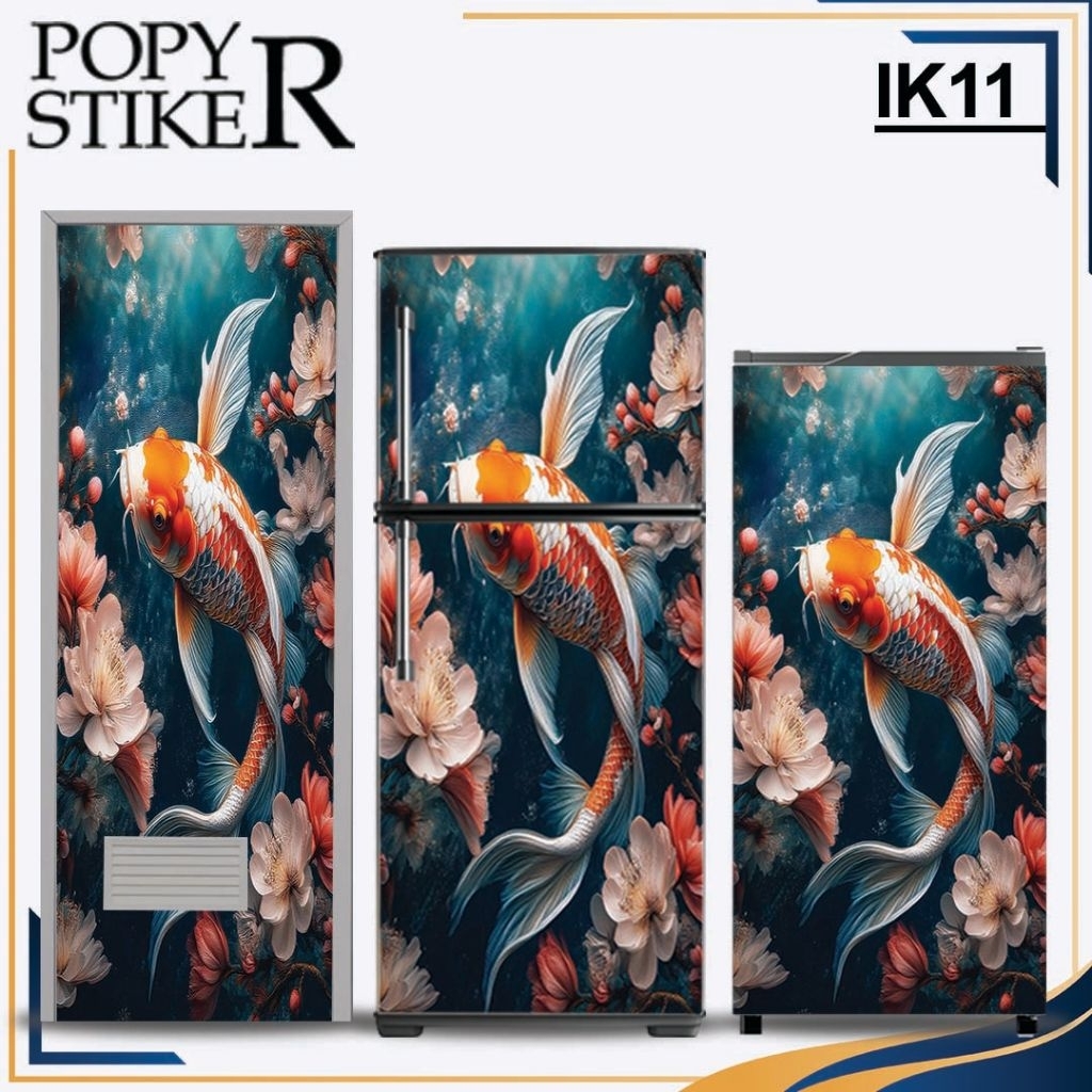 STIKER KULKAS 1 & 2 PINTU, PINTU KAMAR MANDI MOTIF IKAN IK11