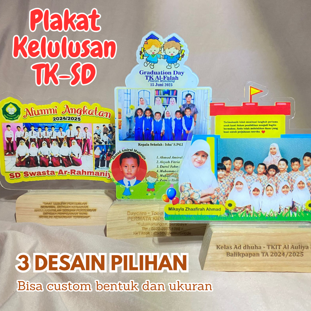 

Piala Plakat Akrilik Wisuda Penghargaan & Kenang-Kenangan Trofi Paud Tk Sd Smp Sma Kado
