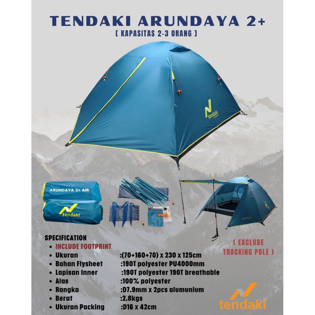 Tendaki Camping Tenda Arundaya 2+ Air Kap 2 - 3 Plus Footprint