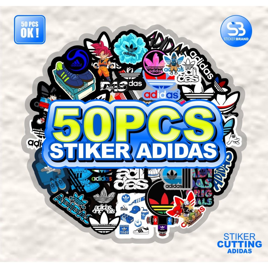 

50pcs stiker pack sudah terpotong stiker brand adidas
