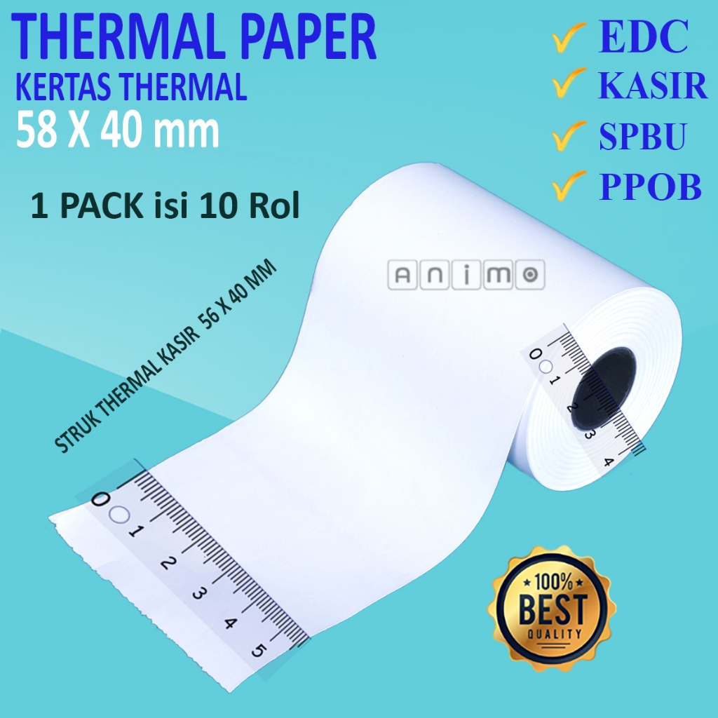 

THERMAL PAPER 58 x 40 MM isi 10 Rol - Kertas Thermal 58x40 - Struk Thermal Kasir 57 X 40 = 57X40 MM isi 10 Rol
