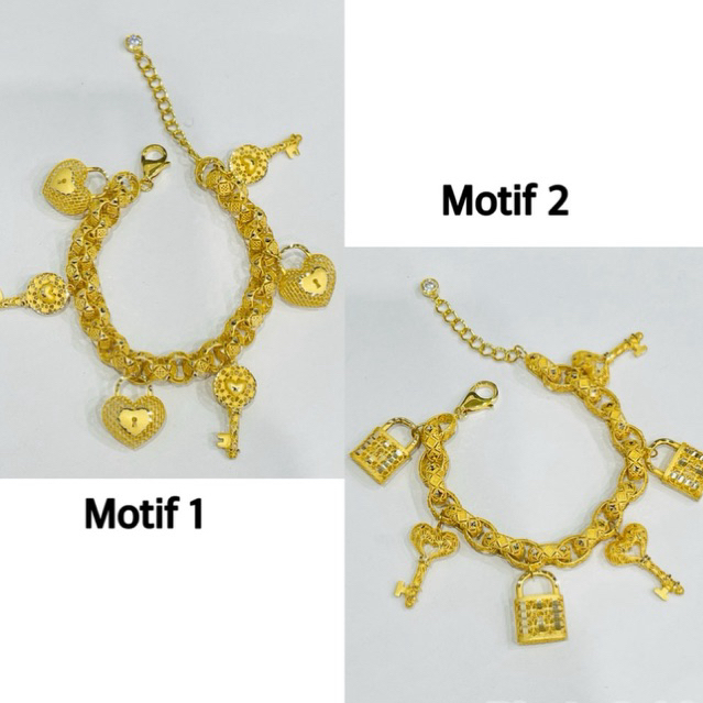TERBARU gelang fancy gembok kunci love kerawang dove mewah elegant emas asli kadar 700