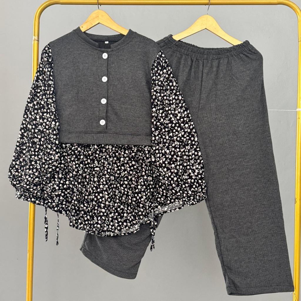 Zaluna Set | Setelan Jumbo Knit Mix | Setelan Wanita Elegant