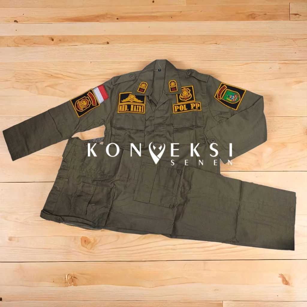 PDL pol PP Bahan Dril plus Bordir stelan seragam satpol pp full bordir timbul