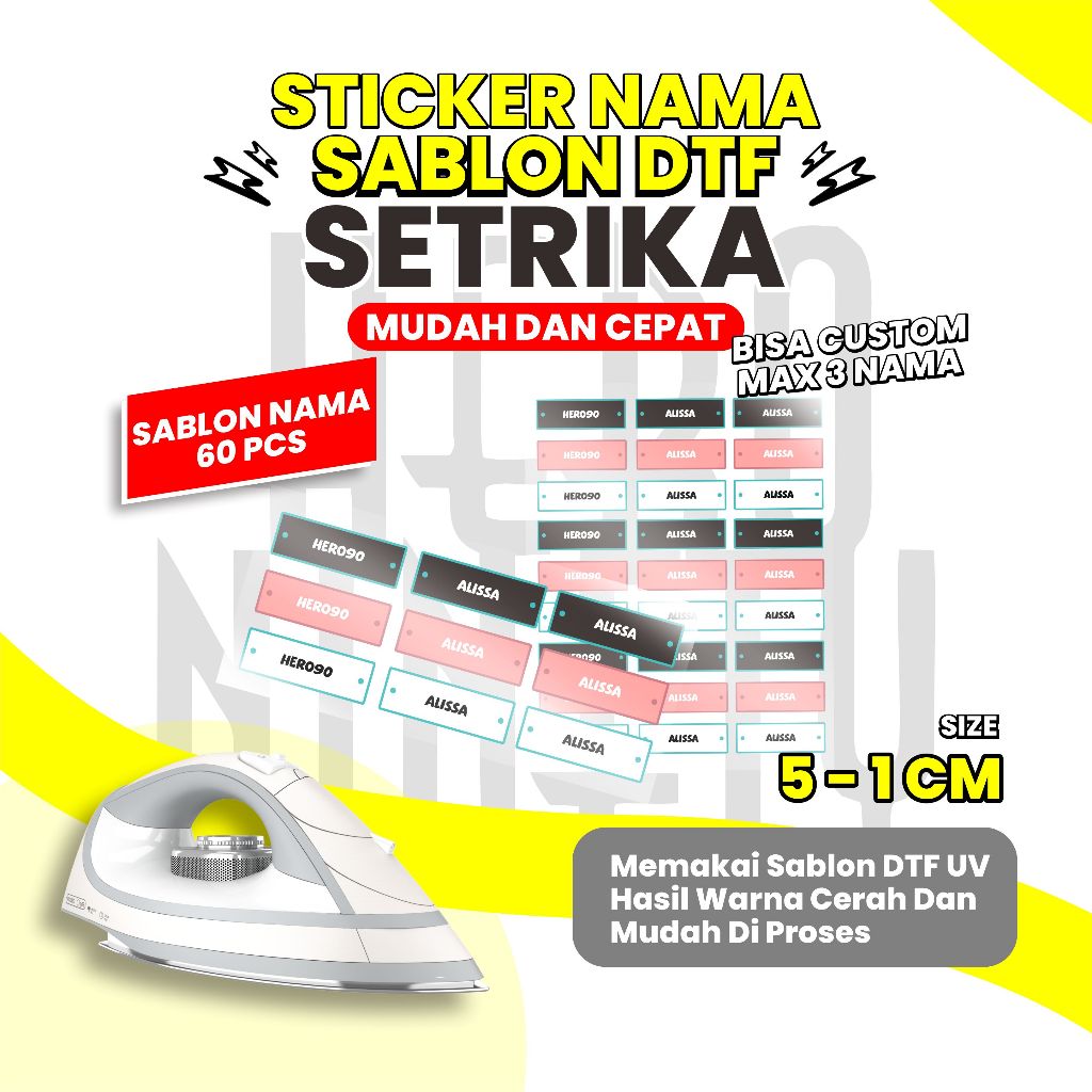 

Heroninety - Sablon Sticker Nama Sablon DTF / Sablon Satuan / Sablon Nama Satuan / Sablon Nama Baju