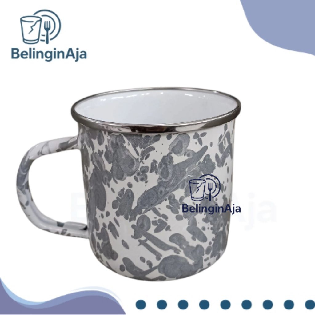 Gelas Mug Enamel Motif Loreng Marble 9cm ABU ABU Cangkir Kopi Klasik