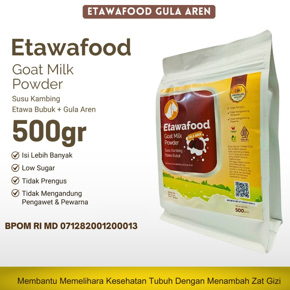 

Etawa Food Susu Kambing Etawa Bubuk Rasa GULA AREN 500gr Menjaga Kadar Gula Darah Stabil Nyeri Sendi
