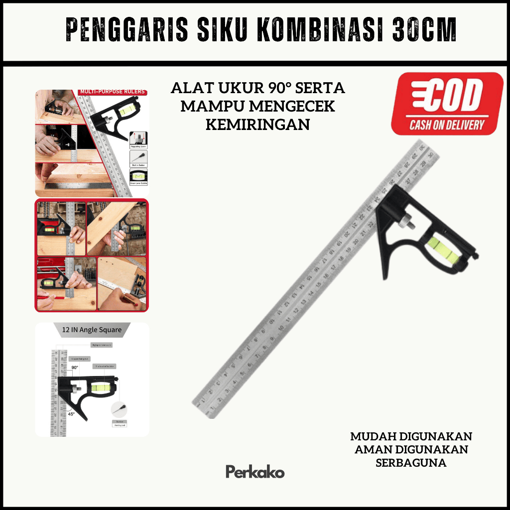 

Penggaris Siku Kombinasi 300cm Waterpass Mistar Stainless Steel Anti Karat Akurat Multifungsi