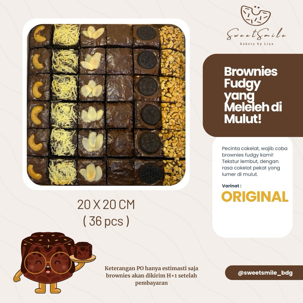 

fudgy brownies original TANPA TOPPING (size 20x20)