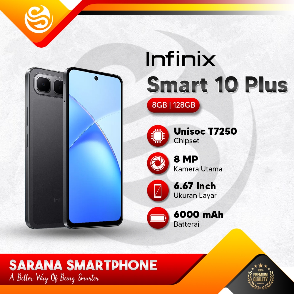 Infinix Smart 10 Plus (8/128GB) | 6000 mAh | Unisoc T7250 | HP Gaming Murah Smartphone Garansi