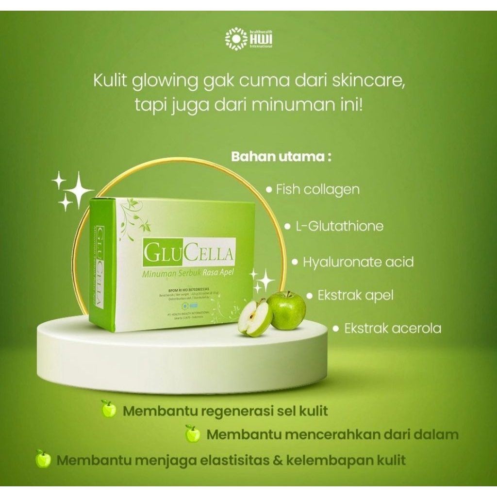Glucella Collagen Drink Minuman Serbuk Kolagen HWI Original Berfungsi mencerahkan kulit tubuh isi 15