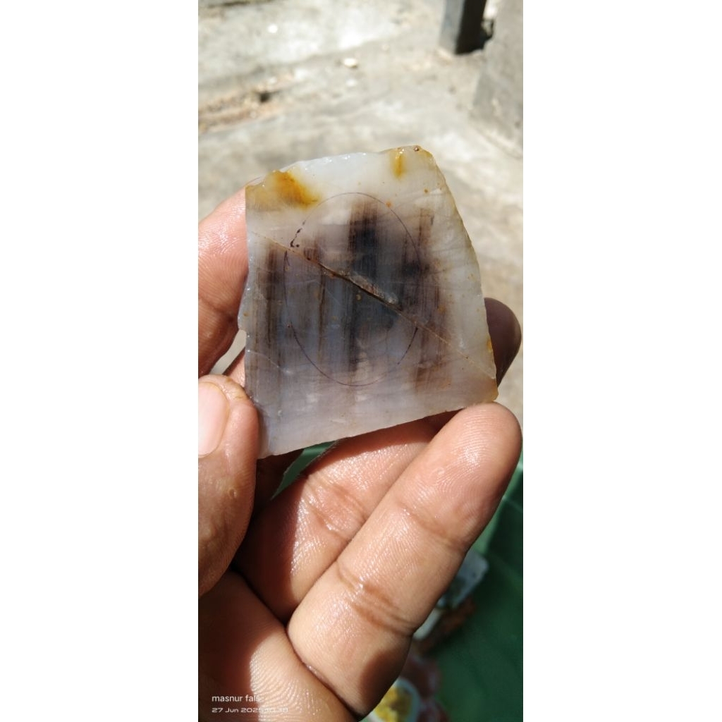 Batu obi pancar gading fosil kayu serat rambut hitam
