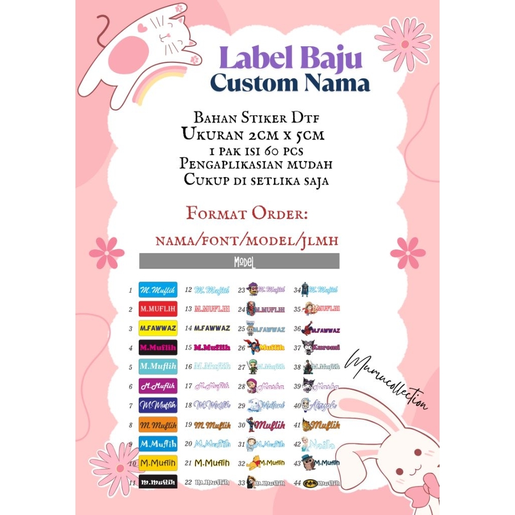 

STIKER KAIN/BAJU SABLON DTF CUSTOM NAMA/LABEL BAJU CUSTOM NAMA