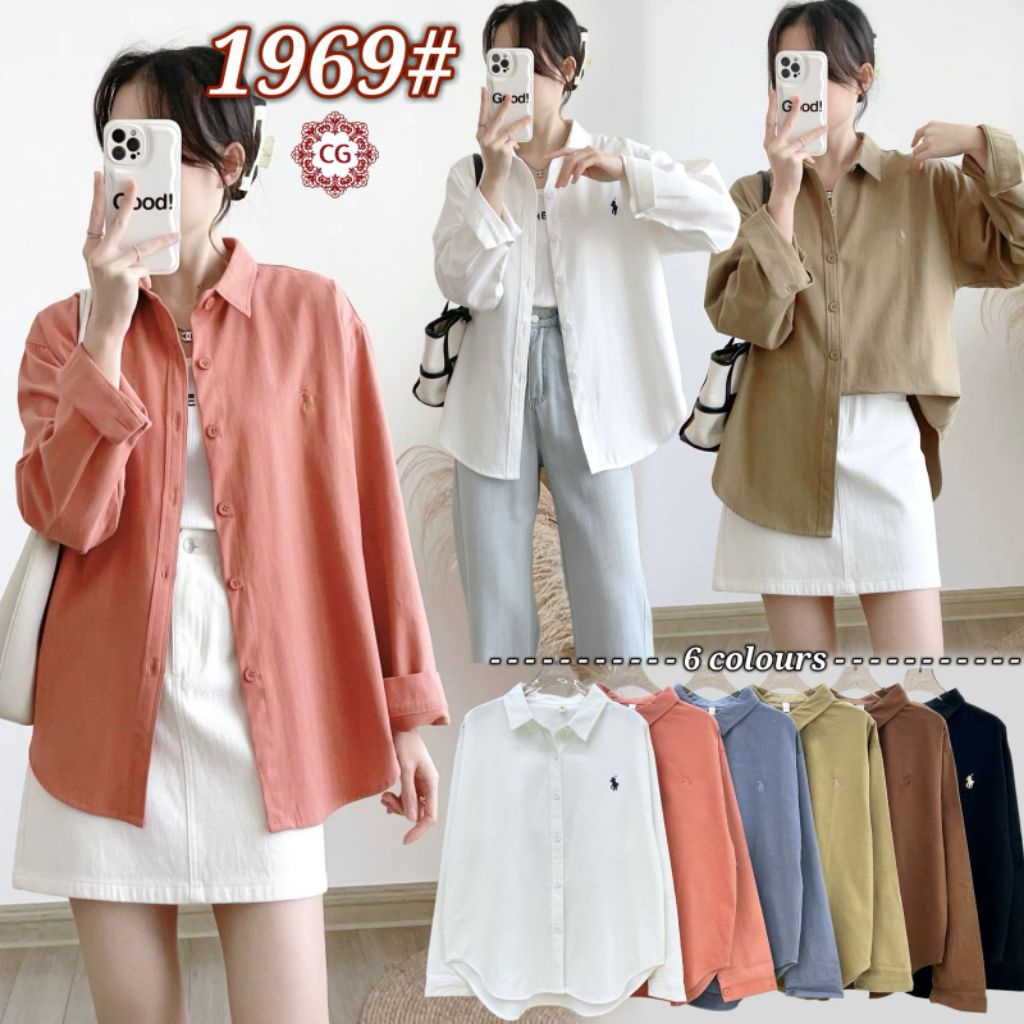 1967# Kemeja Cheng Gong Polo Soft Jeans Wanita