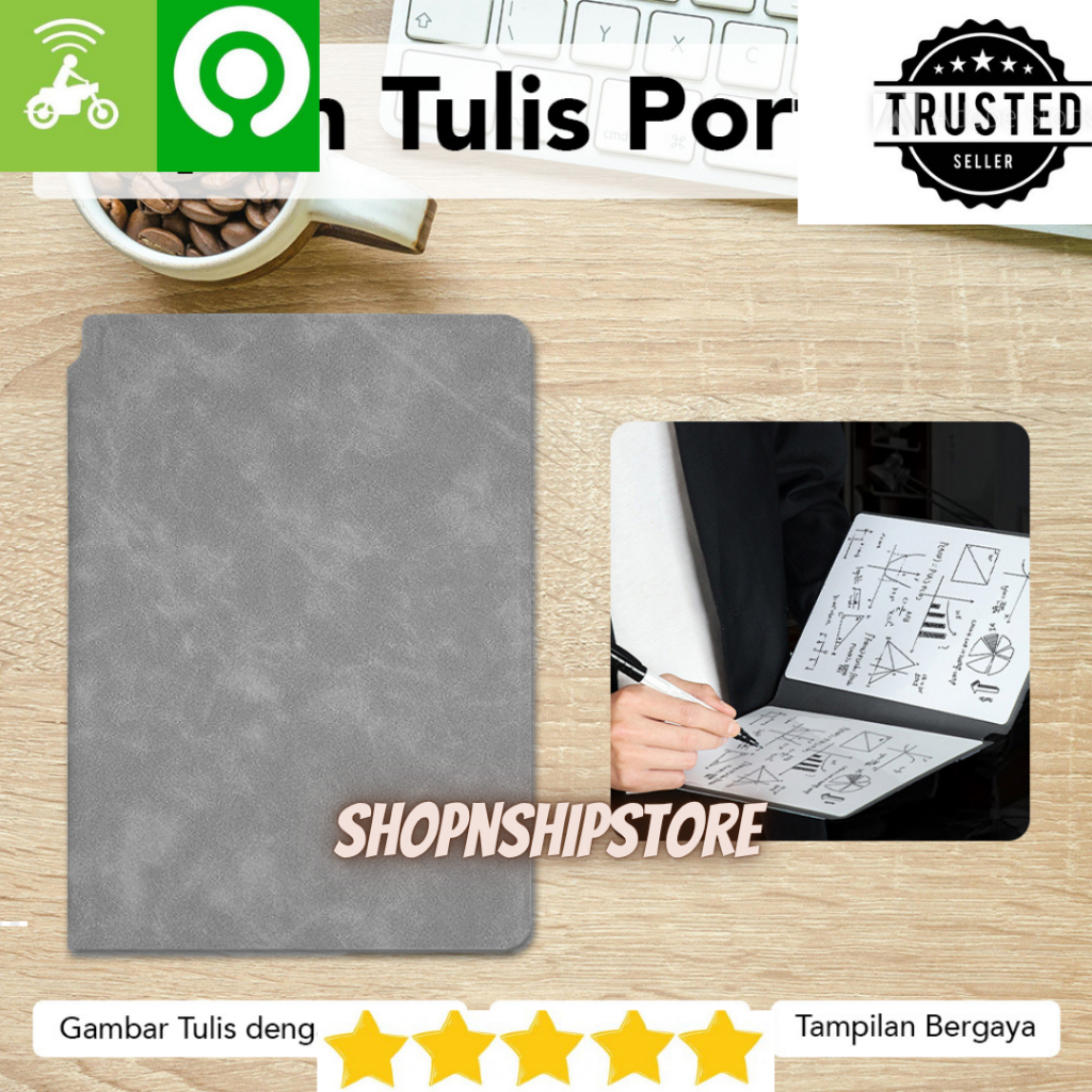 

Papan Tulis Portable A5 Whiteboard Notebook PU Leather with Pen Draf Buku Notepad