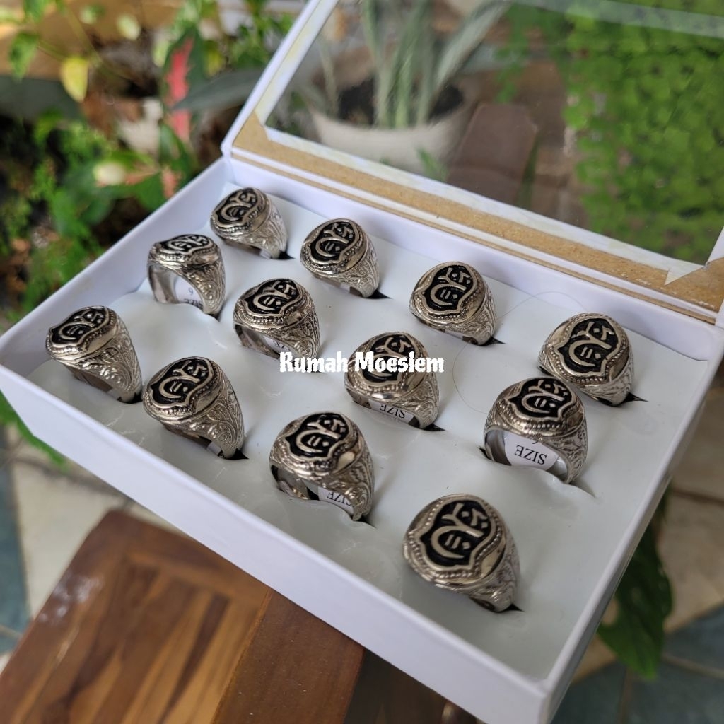 MDL02 Cincin Tauhid Terompah Rasul BOX 12Pcs Alpaka Muslim Kaligrafi Arab