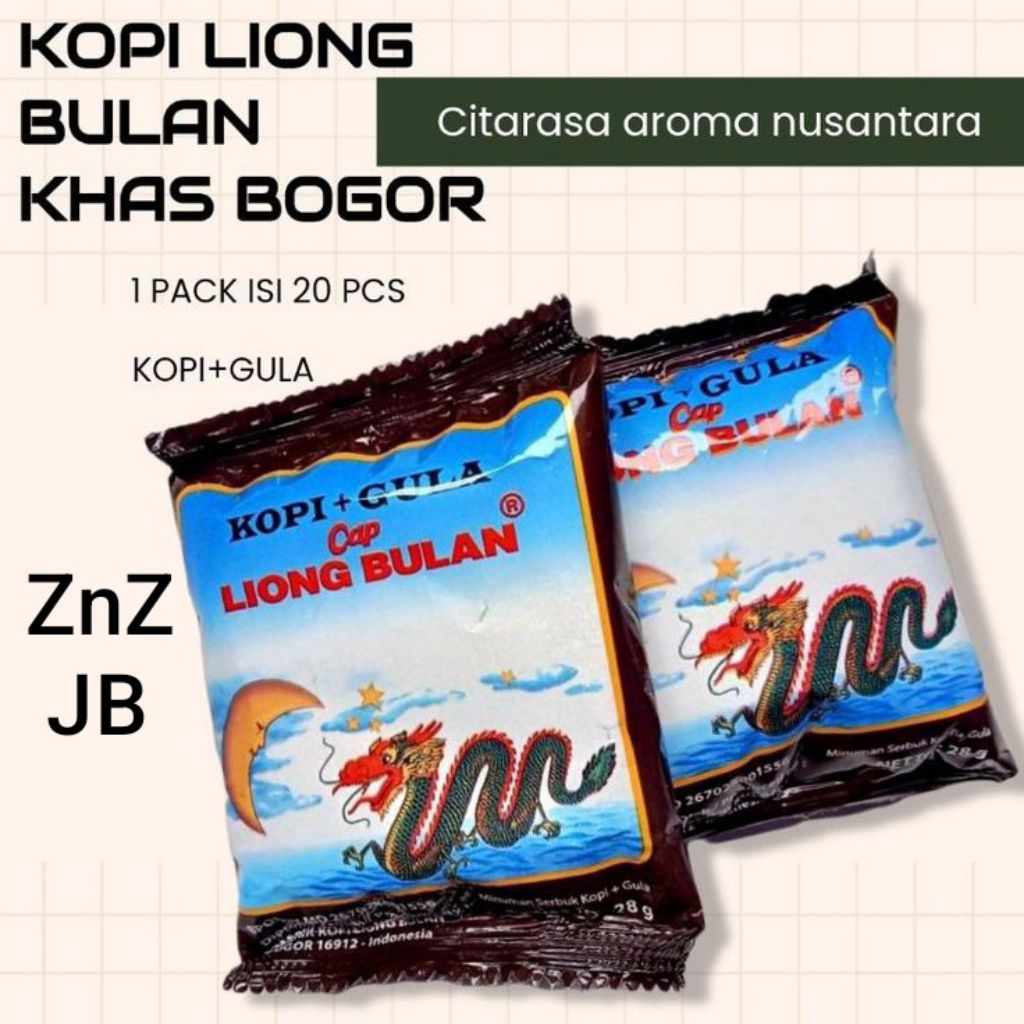 

Kopi Liong Bulan Plus Gula 28gr ( 1 Pak isi 20 Sachet )