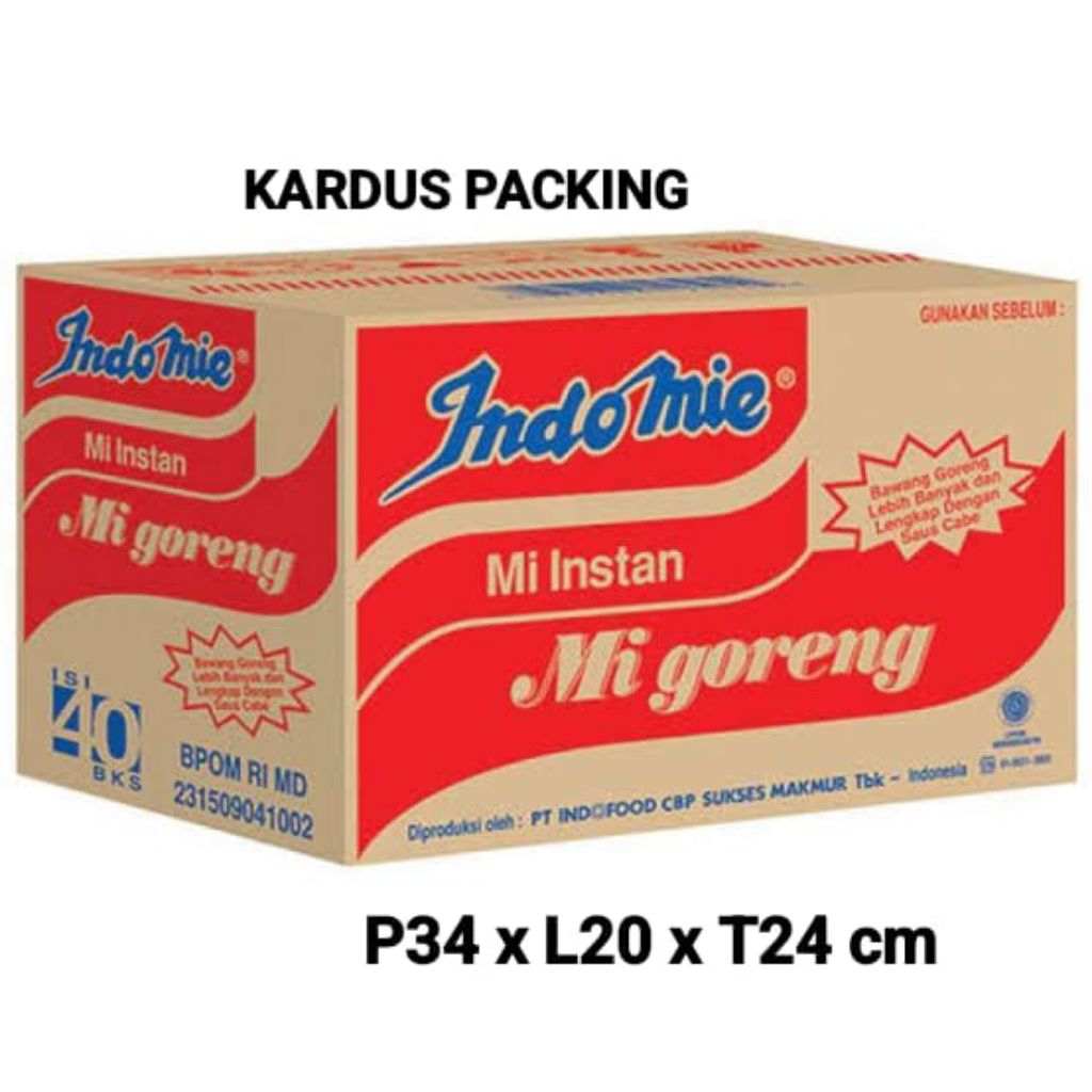 Kardus bekas Indomie ukuran 34x20x24cm