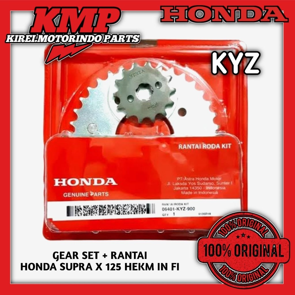 ORI GEAR SET HONDA + RANTAI, KODE KYZ UNTUK MOTOR. SUPRA X 125 HELM IN FI/KARBU