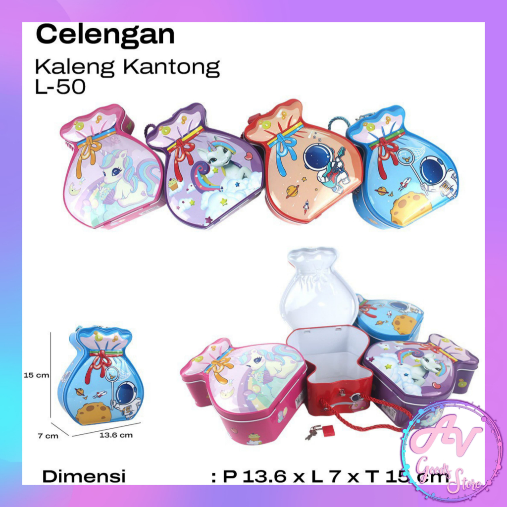 Celengan Kaleng Kantong L50 / Celengan Kaleng Gembok Kunci Karakter / Souvenir Celengan Anak Fancy