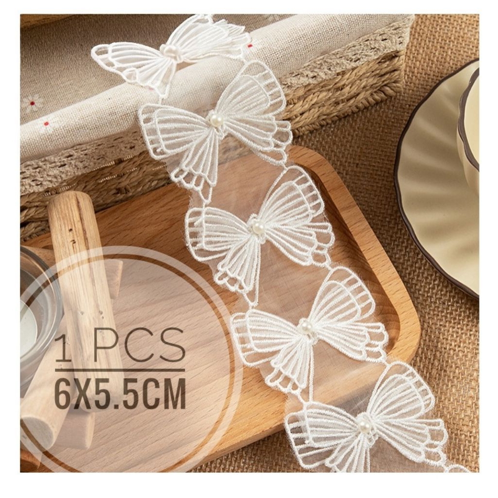 Aplikasi Brokat Bordir Pita 2 Layer Elegan Renda Lace (6x5.5cm) – Hiasan Jahit Tempelan DIY Baju Cra
