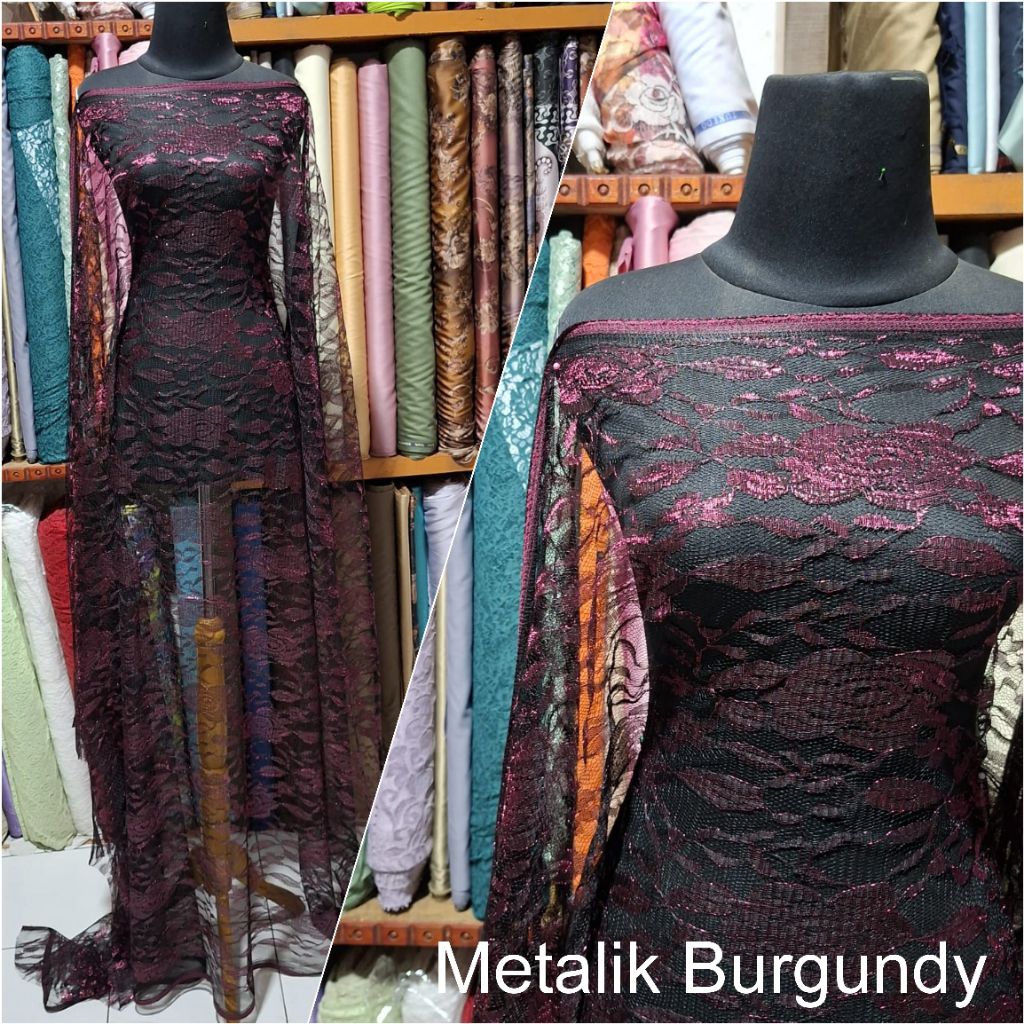 FLASE SALE ❗ Bakal Kebaya Brokat Metalik Meteran Kain Brukat Metalik Katun Halus Two Tune Bahan Keba