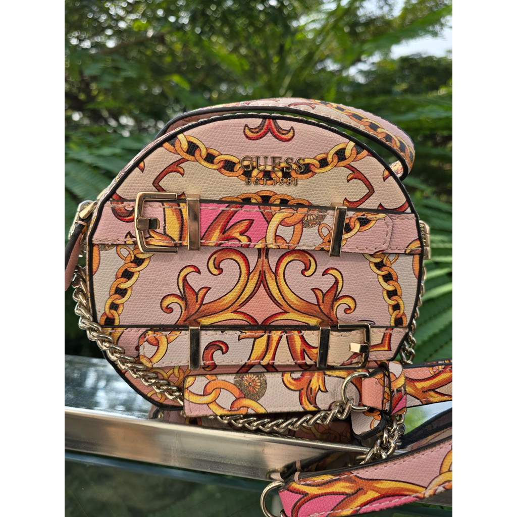 GUESS Jori Pink Round Chain Sling Bag