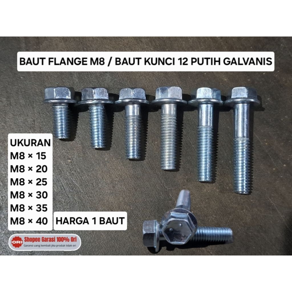 HARGA ECER SATUAN | Baut Flange Baut 12 M 8 x panjang 2 2,5 3 3,5 4 cm Kuning