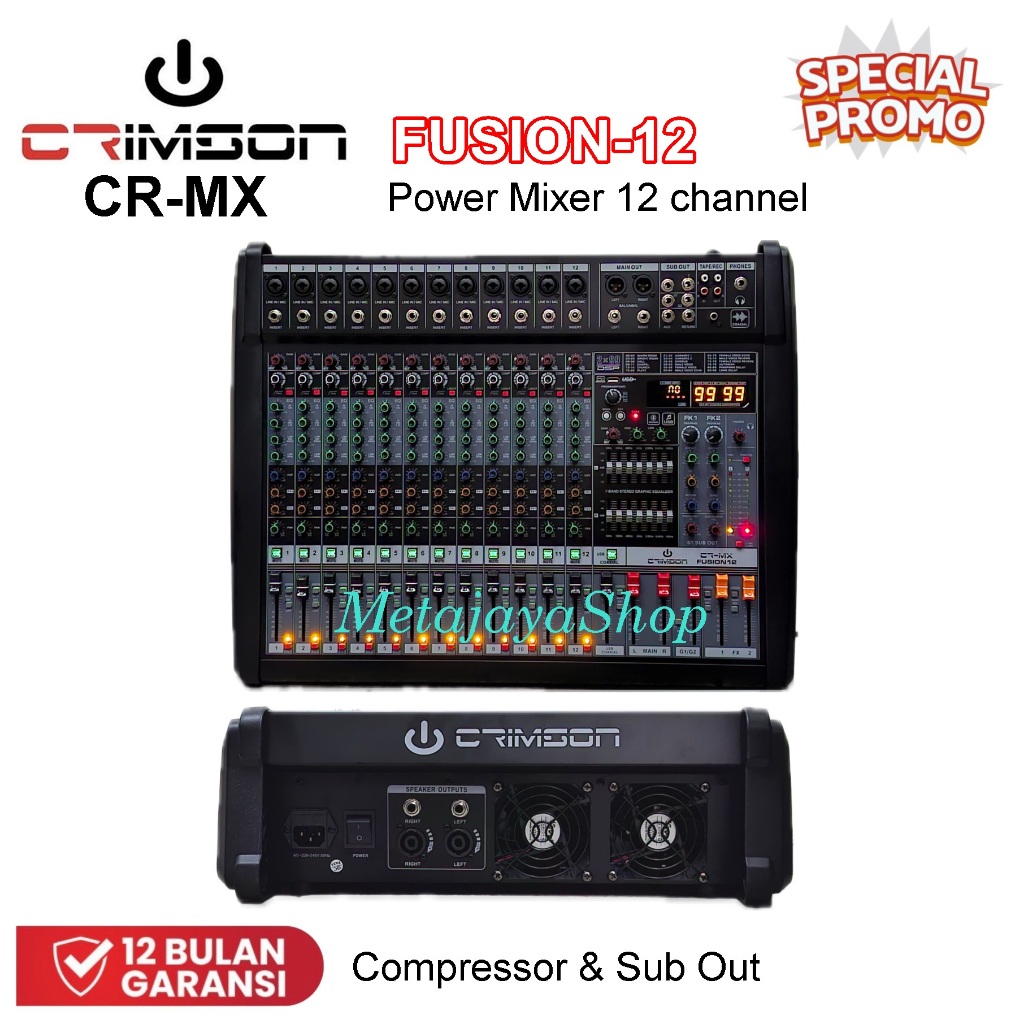 Power Mixer Crimson CR-MX Fusion12 Mixer Power 12 Channel 2X500 Watt