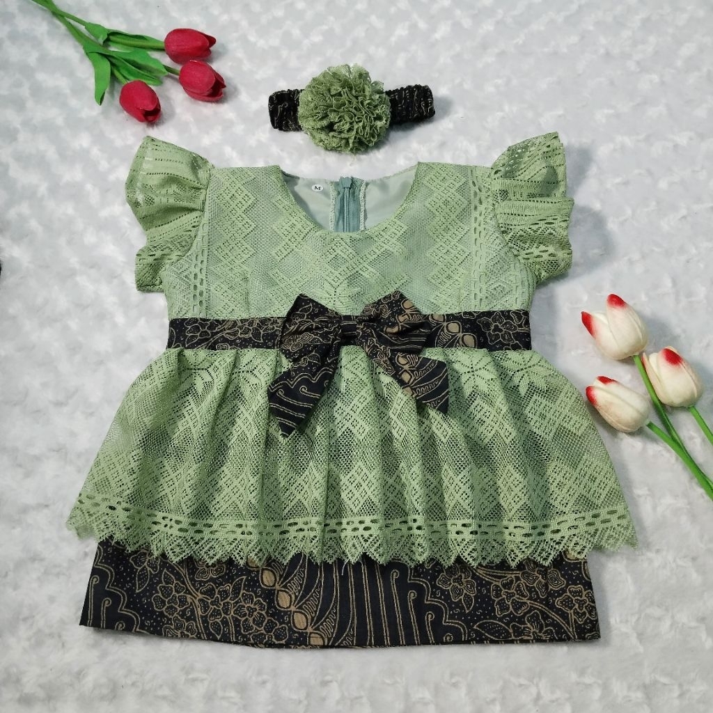 KEBAYA BAYI HIJAU SAGE / KEBAYA ANAK PEREMPUAN / SETELAN BAJU KEBAYA ANAK sage green