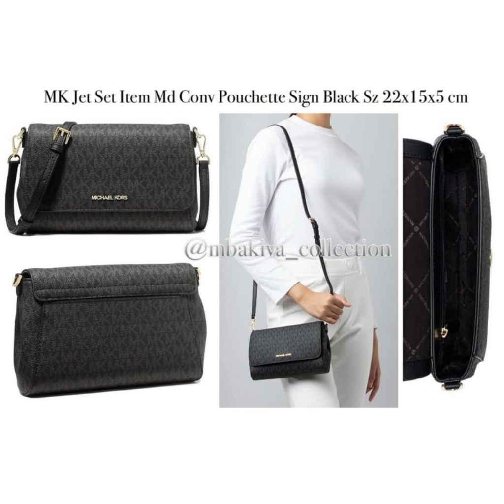 MK Jet Set Item Md Conv Pouchette Sign Black