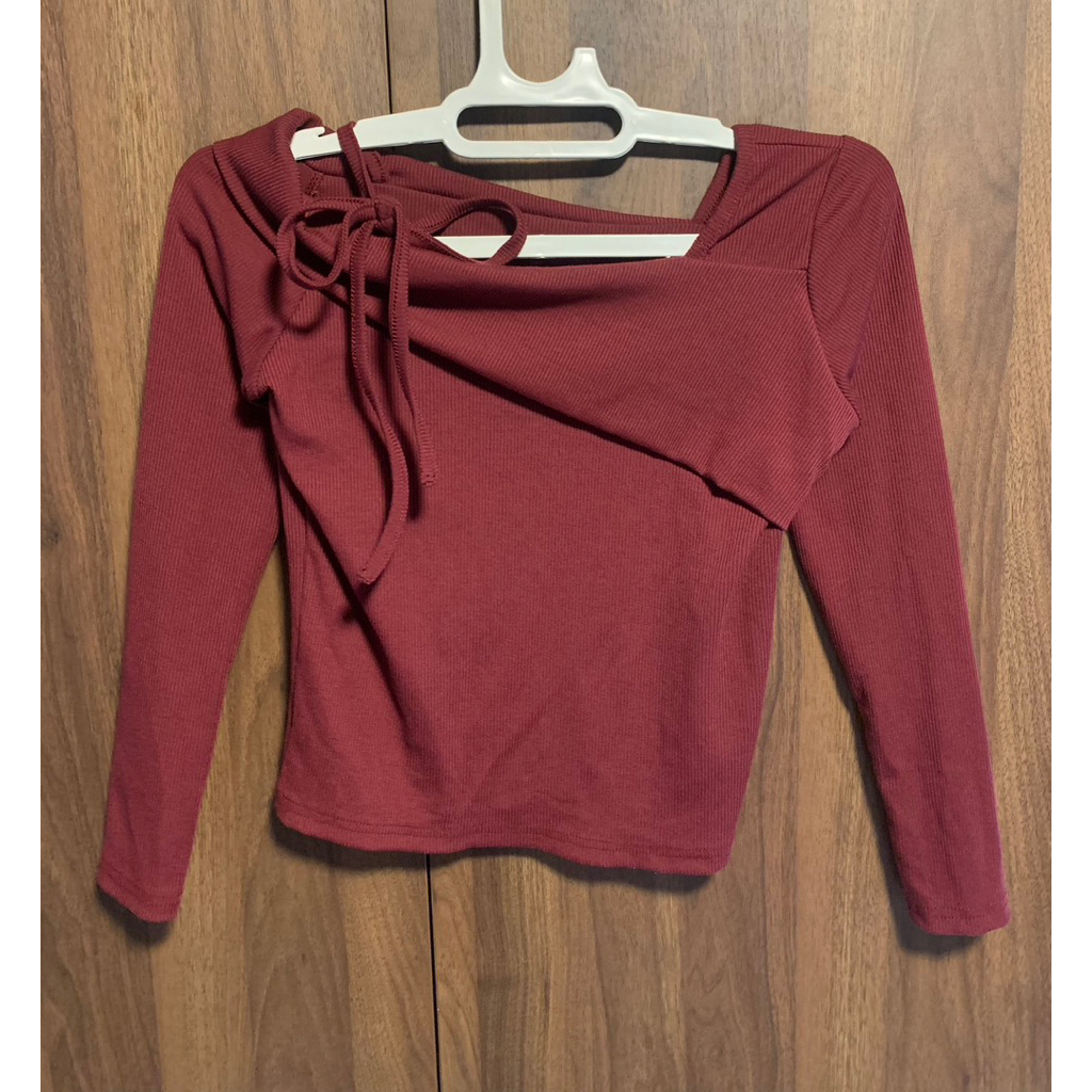Red maroon Coquette Bowie and Knit One Shoulder Top milkmaid coquette top atas an baby doll coquette