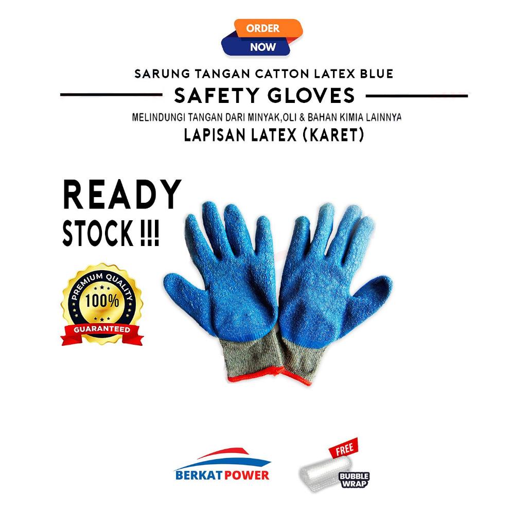 Sarung Tangan Catton Latex Blue Lapis Karet Biru Bahan Tebal Working Glove