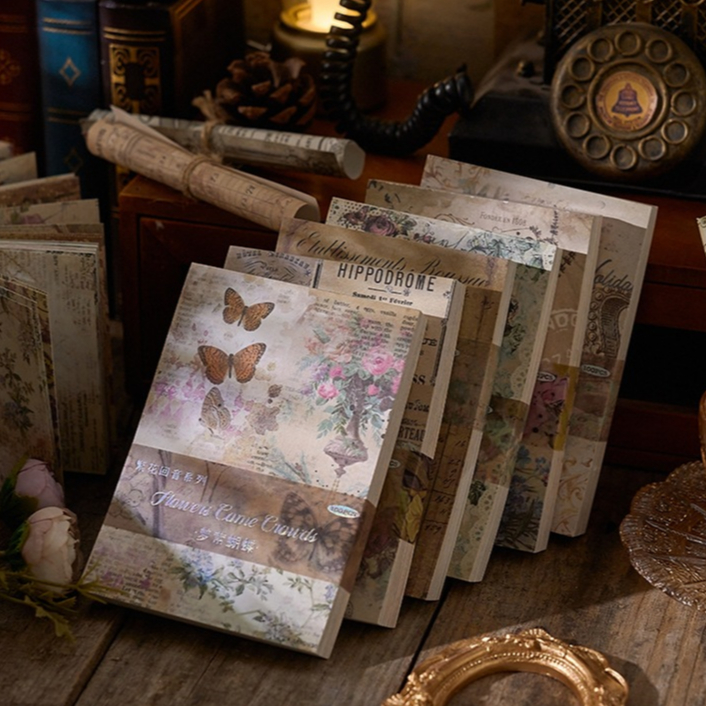 

[JUNE] Kertas Scrapbook Retro Vintage 100 Lembar Flower Echo Cute Vintage Paper Bullet Binder Journaling Decoration Elements