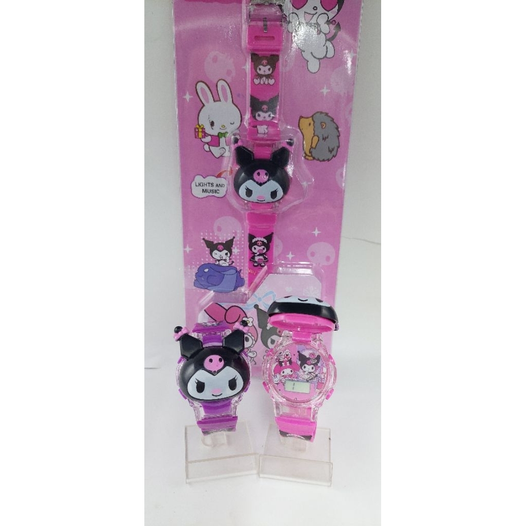 JAM TANGAN ANAK CEWEK KUROMI BOX DIGITAL BUKA TUTUP LAMPU MUSIK TERBARU