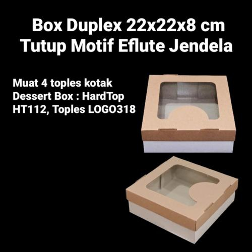 

box hampers chffon cake duplex eflute jendela laminasi dalam ukuran 22x22x8