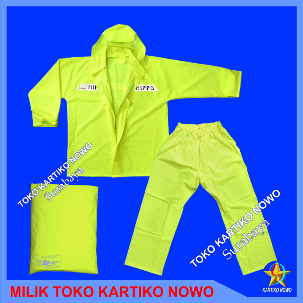 Jas Hujan Dewasa ukuran All Size - Jas hujan bahan Karet sintetis - setelan Jaket Celana merek HIPPO