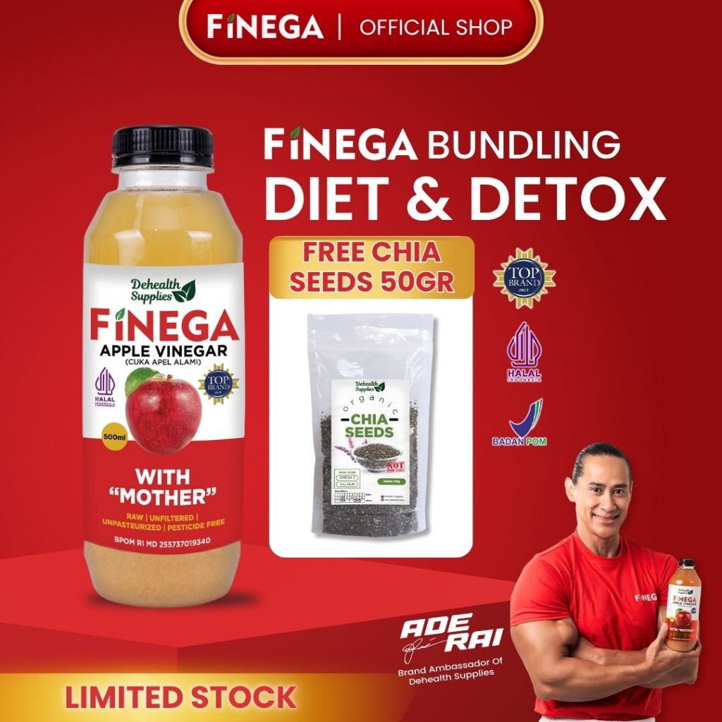 

Finega Cuka Apel 500ml Botol Plastik Gratis Chia Seed 50gr - Apple Cider Vinegar untuk Detox