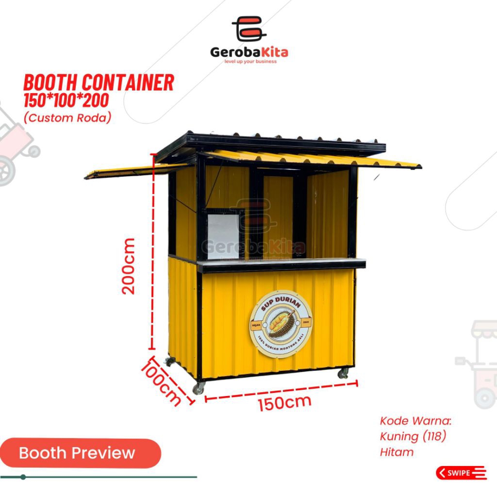 booth kontainer ukuran 150x100x200 lantai roda