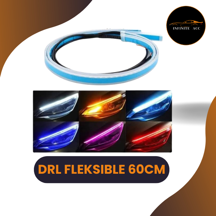 LED Fleksible DRL 60cm Running Sein Light Slim l Lampu alis mobil dan motor Waterproof