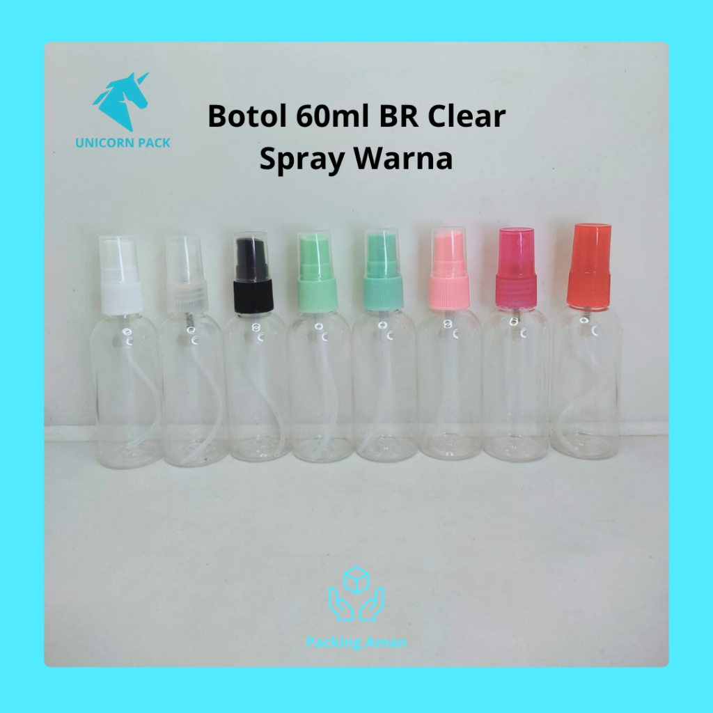 Botol Clear BR 60ml Spray Putih Bahan PET Tebal Harga Grosir Neck 18 - Botol Spray 60ml