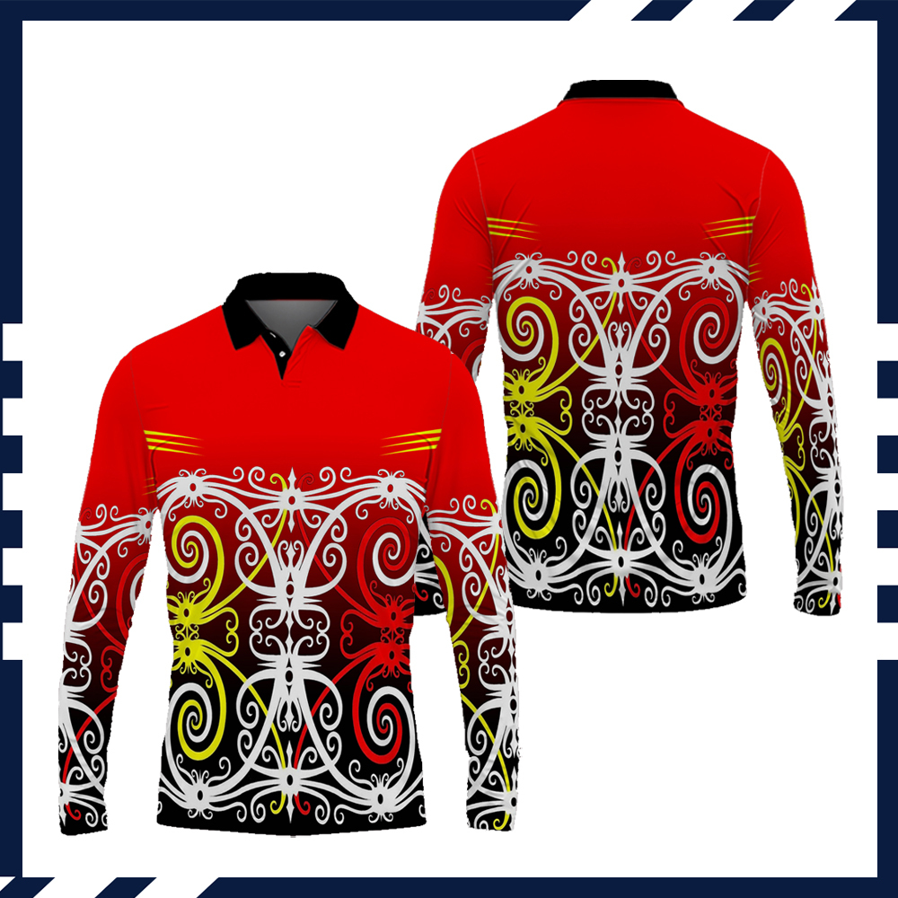 Baju Batik Dayak Kalimantan Pria Wanita Kaos Polo Batik Dayak Lengan Panjang Pendek