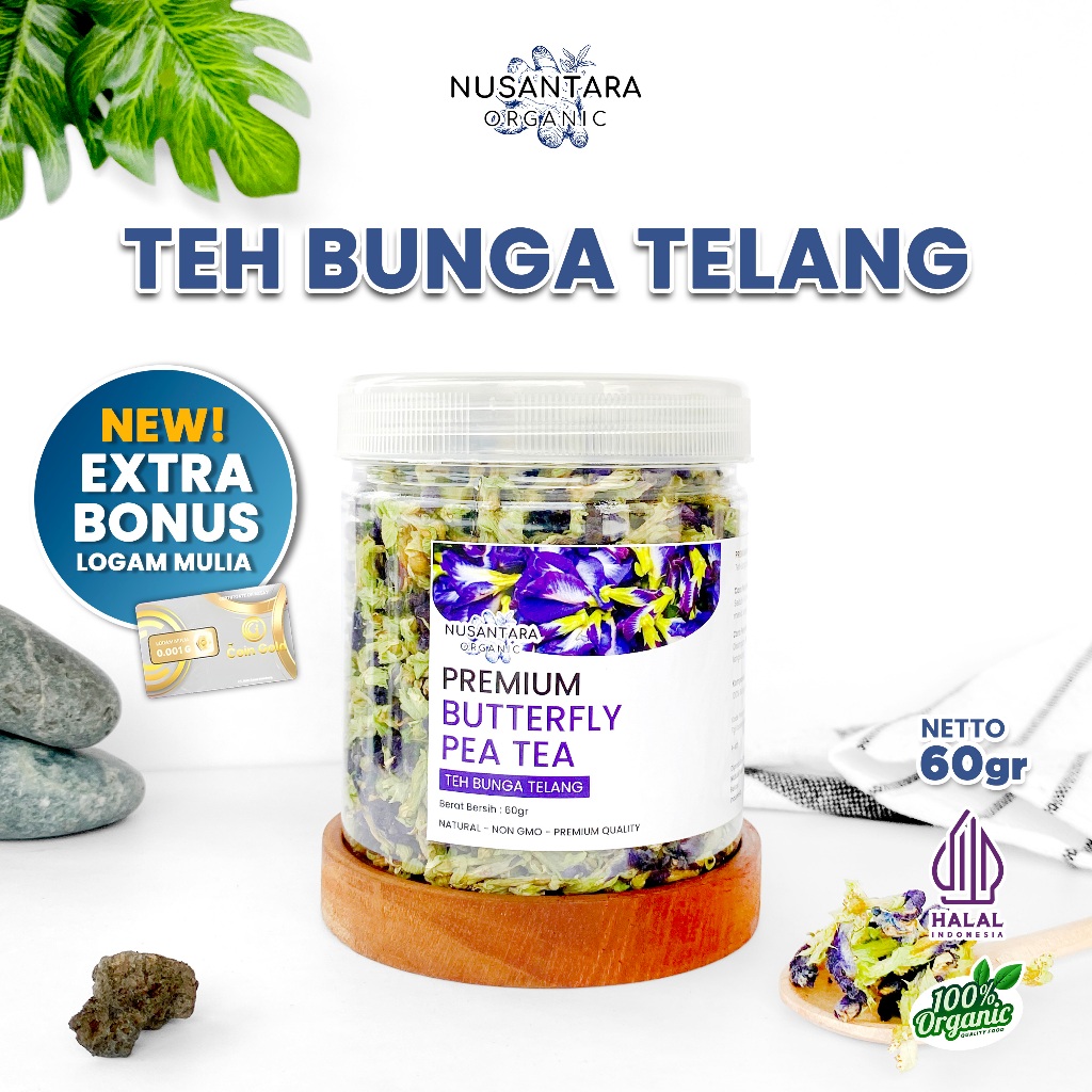 

Nusantara Organic Teh Bunga Telang Dried Flower Butterfly Pea Tea Minuman Sehat Asli Herbal 60Gr