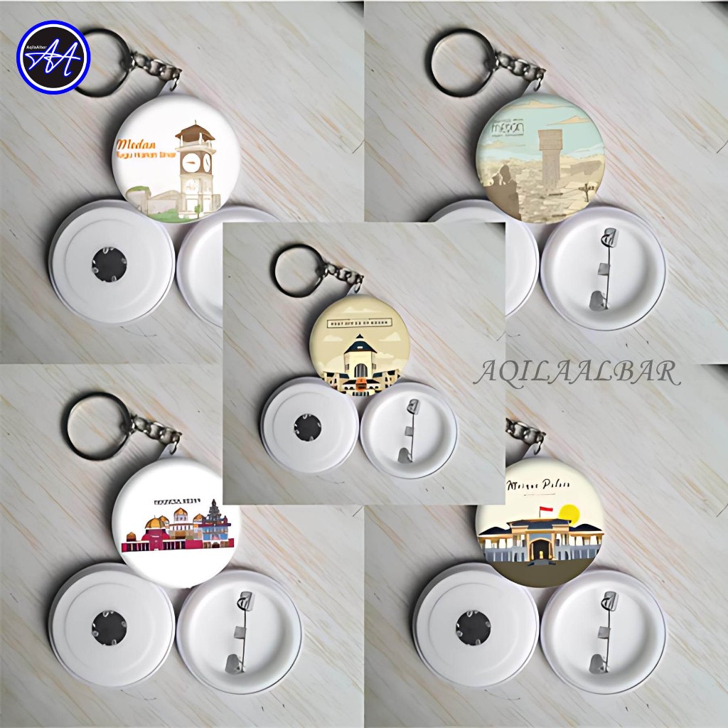 SOUVENIR OLEH-OLEH MEDAN GANTUNGAN KUNCI I BROS/PIN I MAGNET TEMPELAN KULKAS DIAMETER 4,4 CM